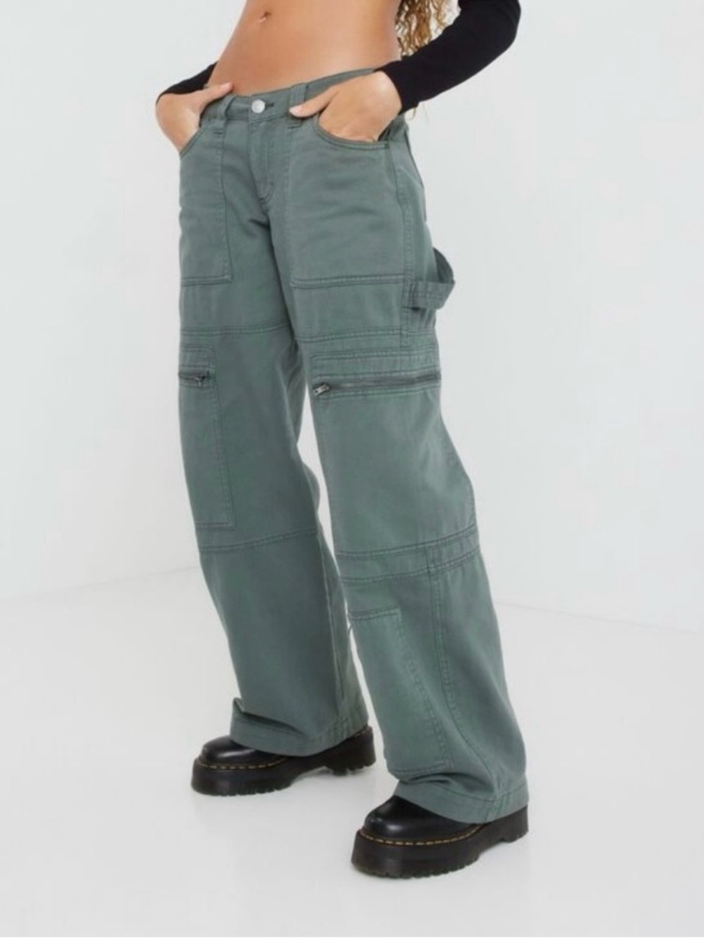Garage Women's Cargo Jeans in Sage Green